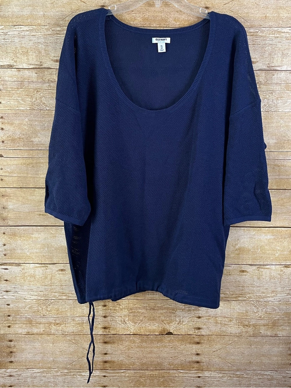 Old Navy Women’s Navy Scoop Neck Open Knit Top Side Hem Tie EUC Size XXL